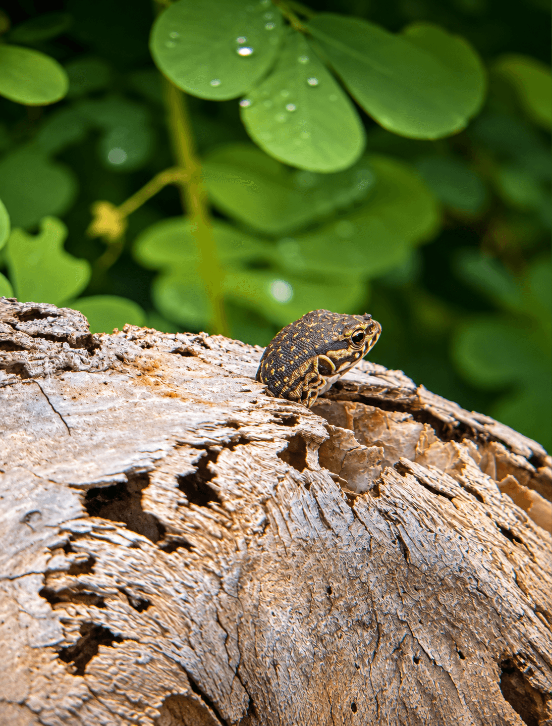 Frog on Weathered Bark